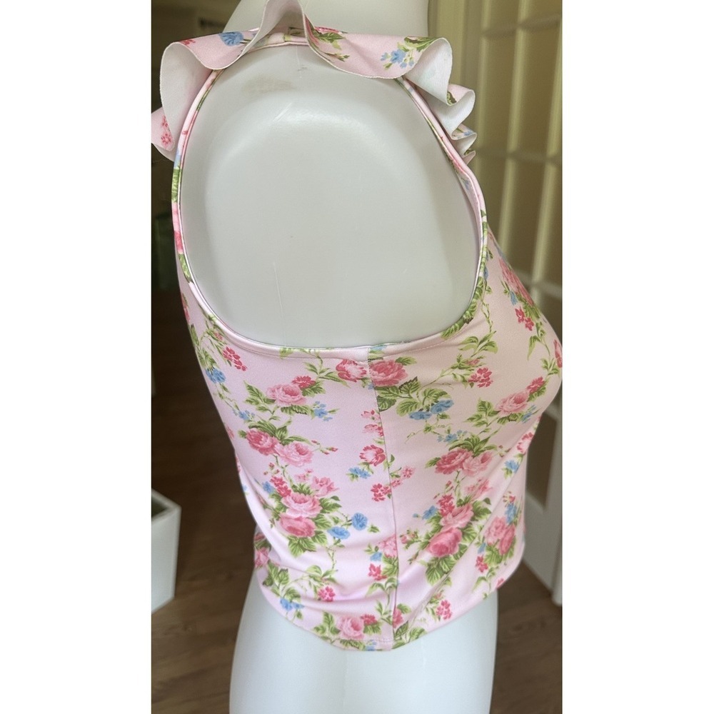 Ralph Lauren Pink Floral Ruffle Sleeve Tank Top Girls XL 16 Sleeveless Stretch - Picture 3 of 7